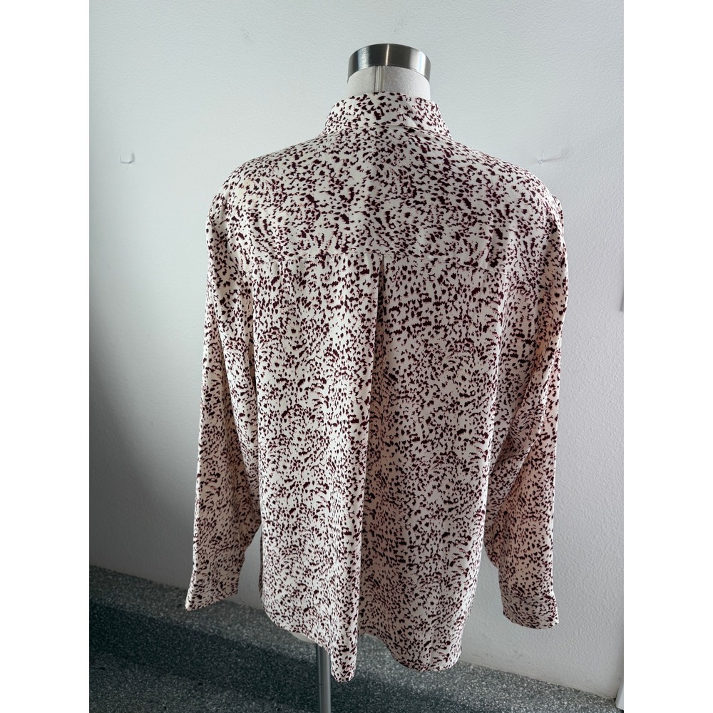 Express Portofino Shirt Womens XL Burgundy Cream Abstract Animal Print Blouse - Picture 7 of 8